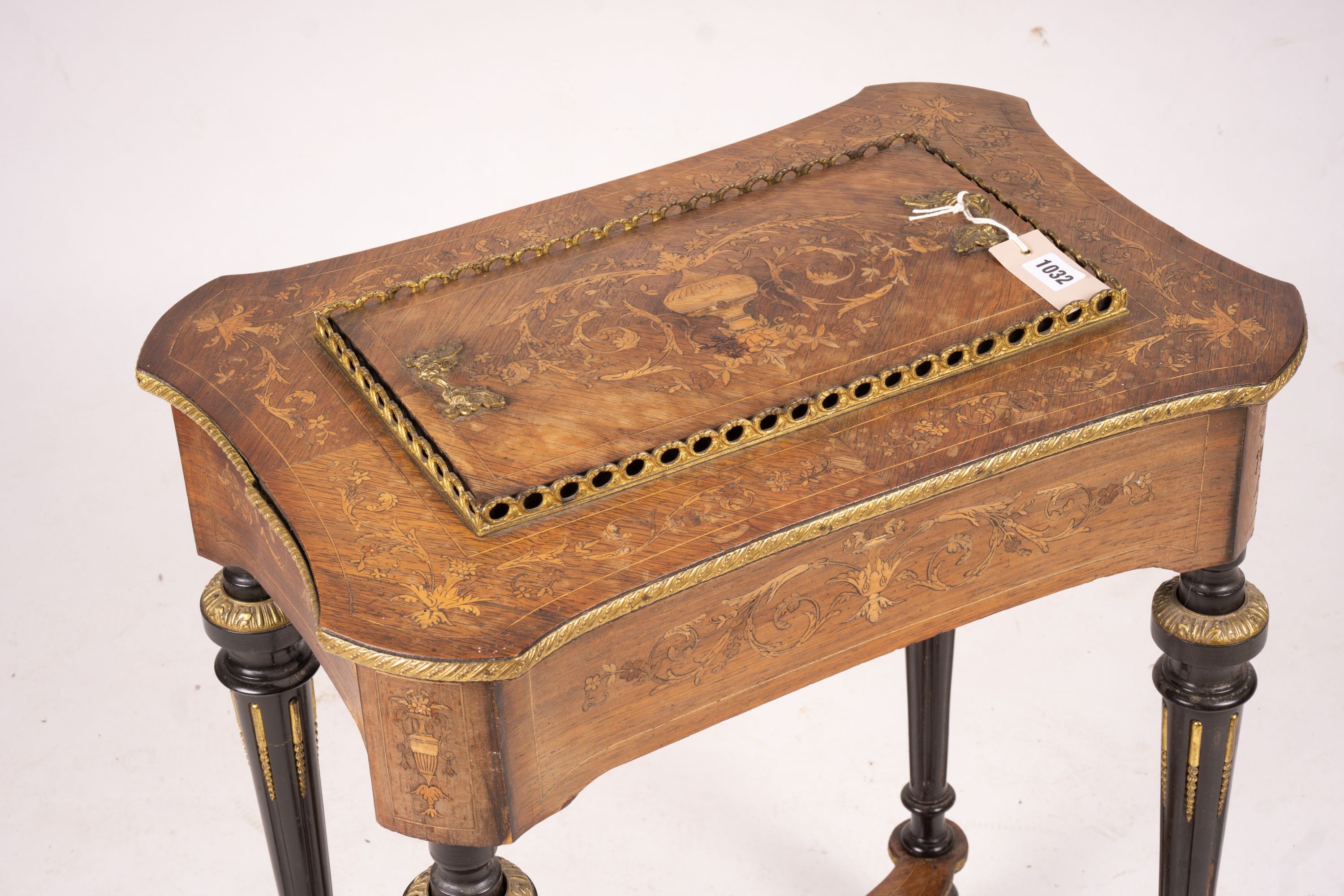 A 19th century French marquetry inlaid kingwood jardiniere table, width 60cm, depth 40cm, height 75cm